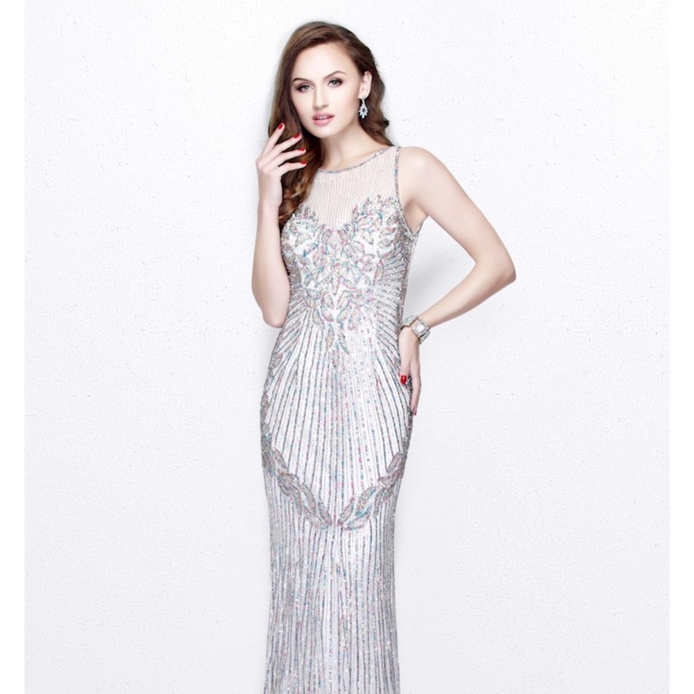 Ivory and multi color sequin long dress